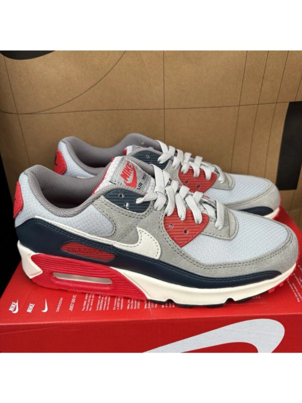 NEW Nike Air Max 90 "USA" Smoke Grey Navy Fire Red DM0029-005 Men Size 10.5